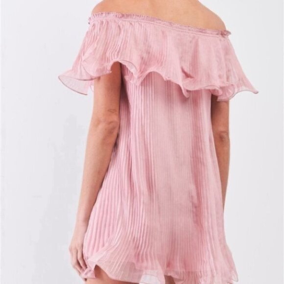 Pink Pleated Mini Dress - Picture 4 of 5